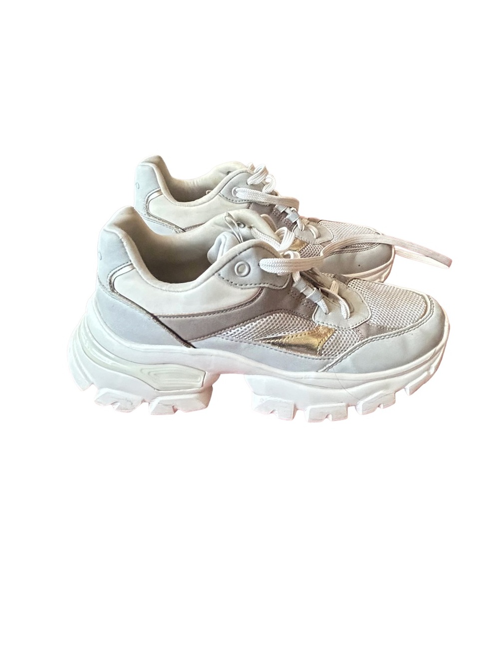 Aldo White Chunky Platform Sneakers with Subtle Gold Accent, Sz 8
